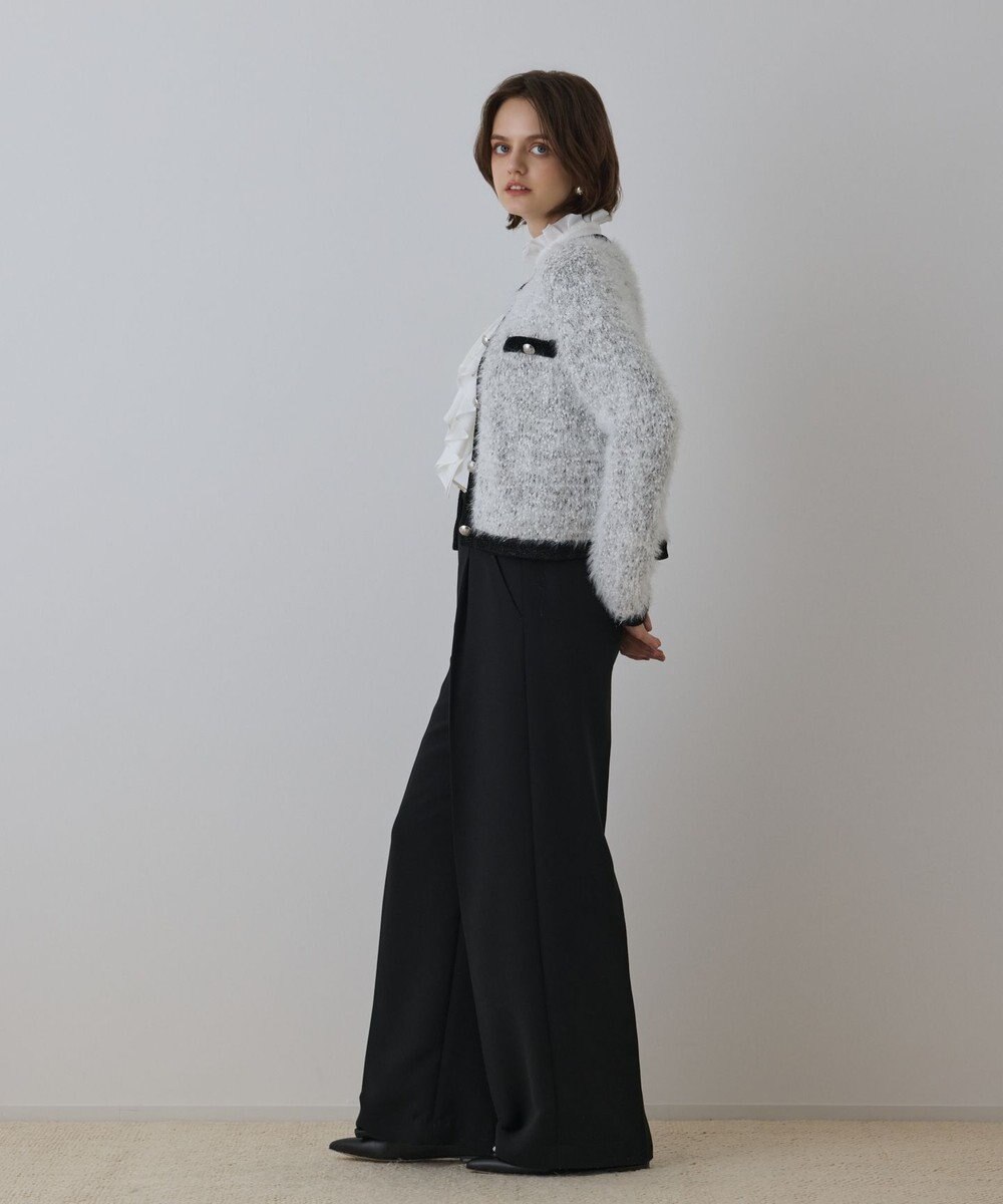 GRACE CONTINENTAL ノーカラーフェザーニットカーディガン 