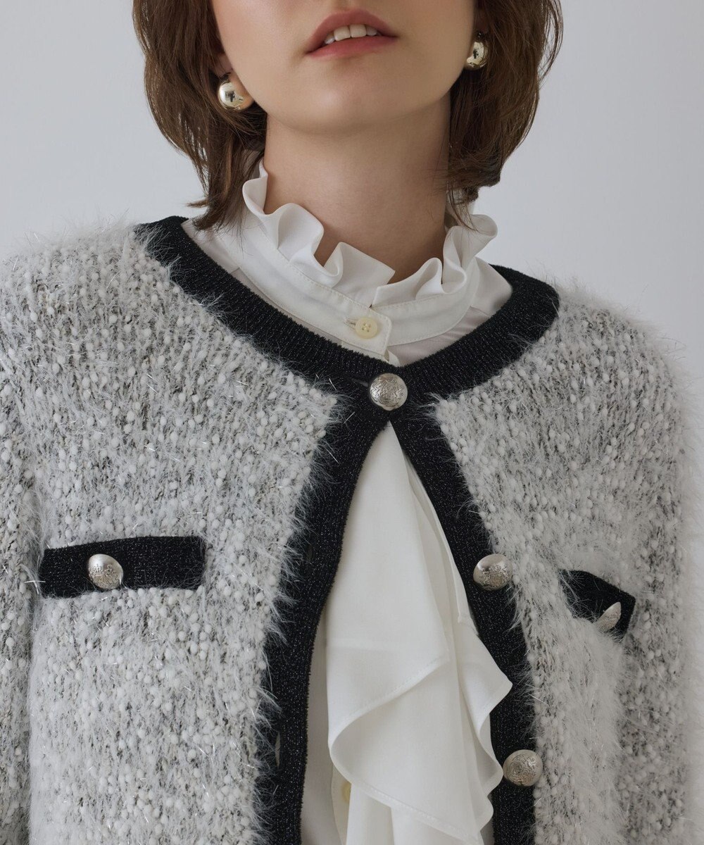 GRACE CONTINENTAL ノーカラーフェザーニットカーディガン 