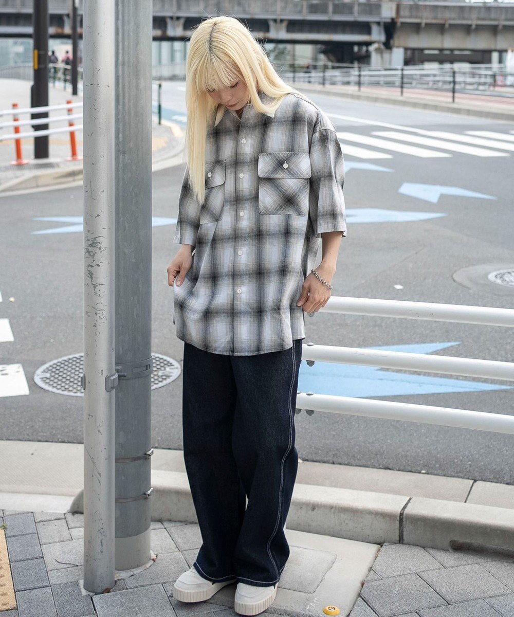 WEGO 【ユニセックス着用ITEM/SMLサイズ展開】オンブレチェックシャツ（SS） 