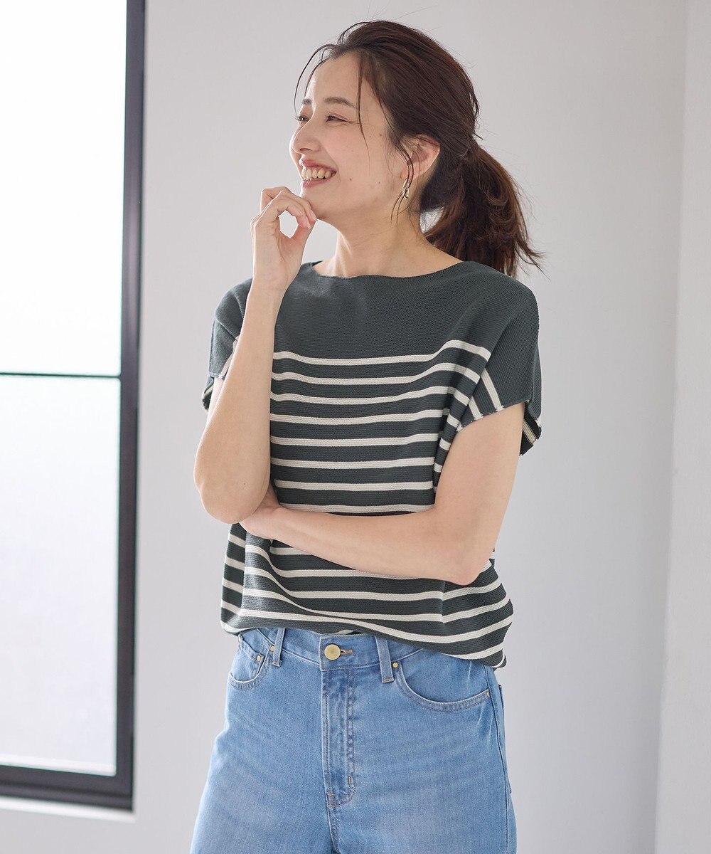 ANY 【洗濯機可/アンチピリング/UVカット】アクリルガーターフレンチスリーブニット 