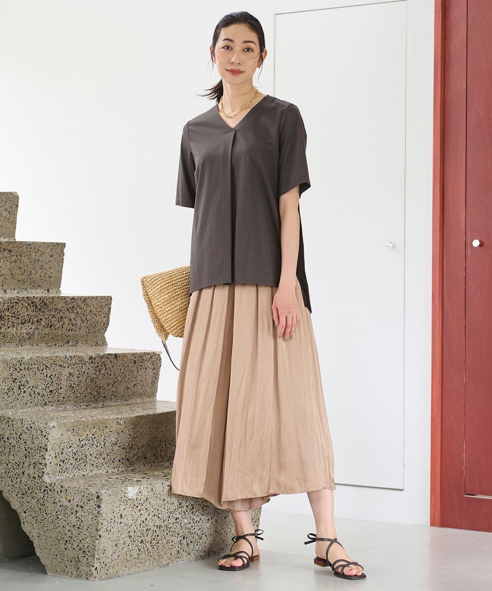 自由区 【ウエストゴム・長さ調整可・洗える・XSサイズあり】ビンテージサテン ガウチョパンツ 