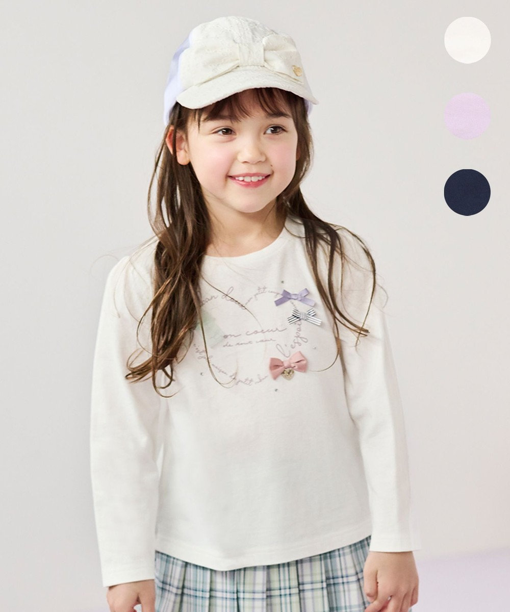 any FAM KIDS リボン 長袖 Ｔシャツ オフホワイト