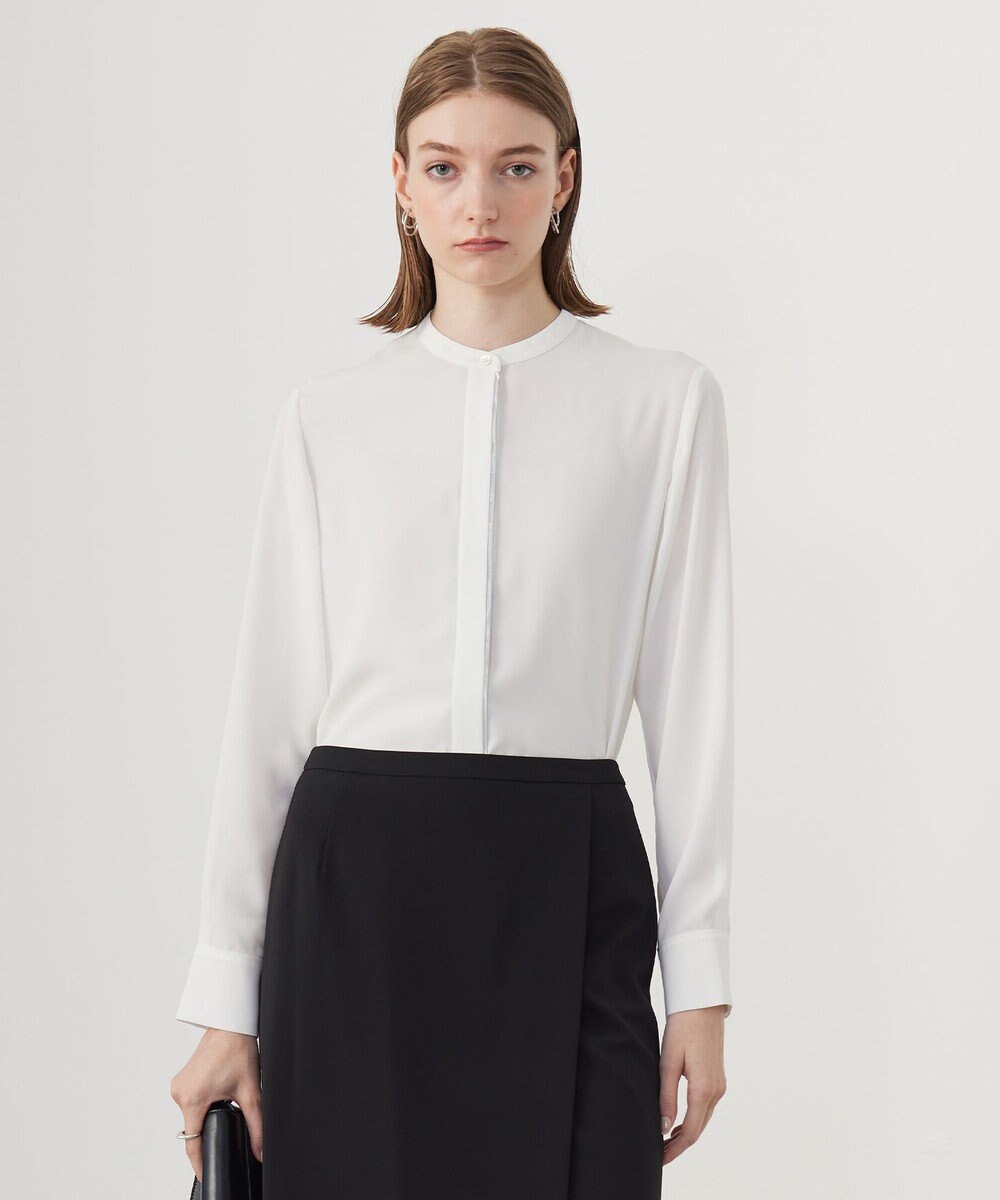 ICB L 【UVケア・速乾・洗える】BackSatinAmunzen バンドカラーブラウス 