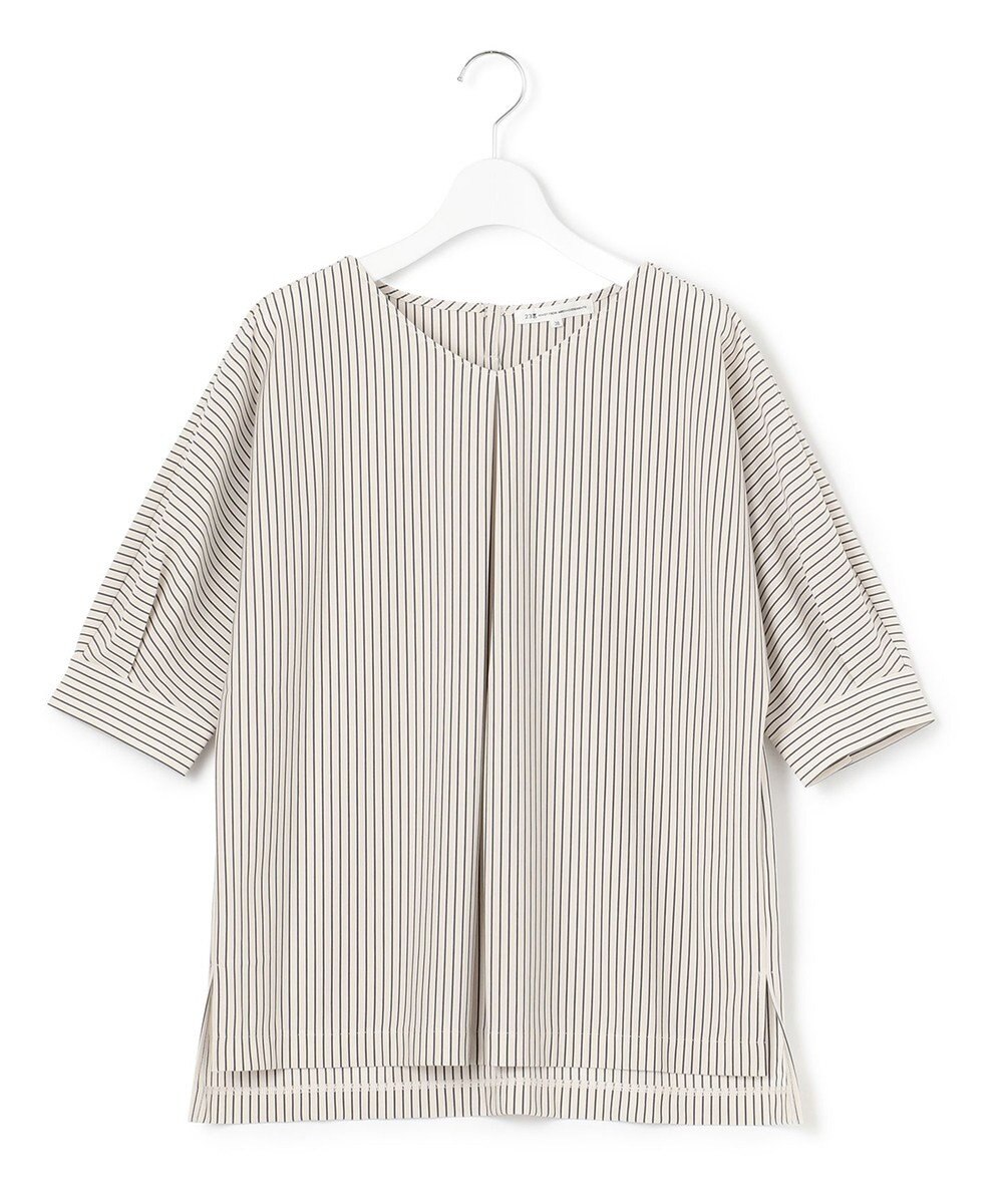 23区 【洗える】タックディテールプルオーバー ストライプ カットソー 