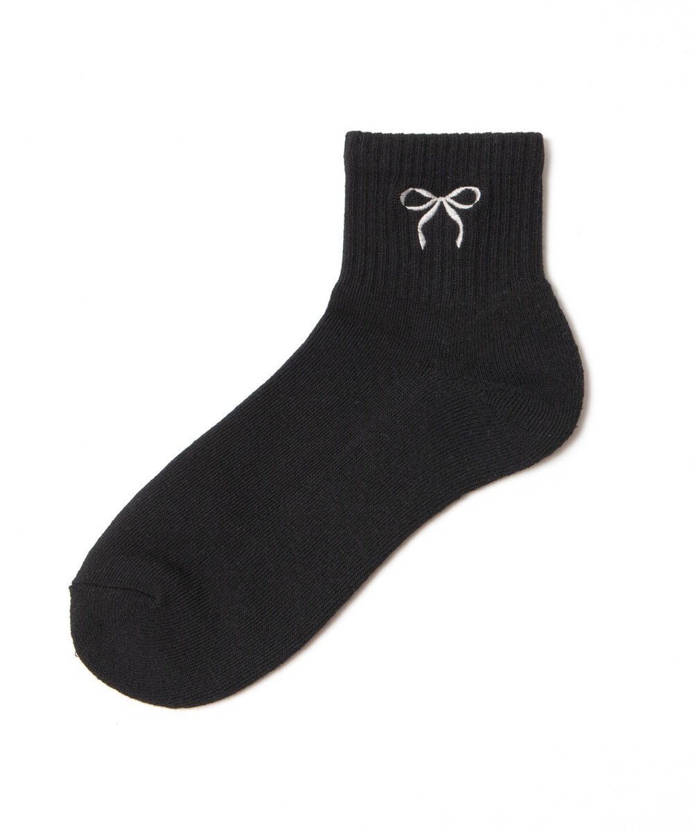 WEGO リボン刺繍アンクルパイルソックス 