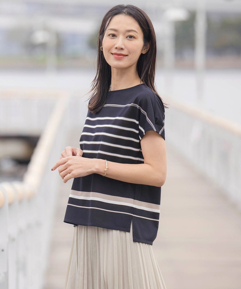 J.PRESS LADIES L パネルボーダー フレンチスリーブ カットソー 