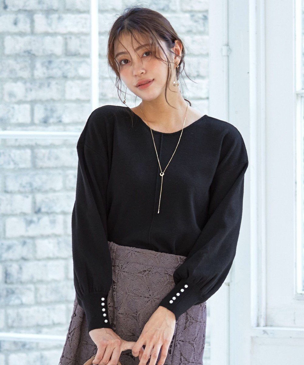 Tiaclasse 【洗える】2WAYパール釦ニットトップス 