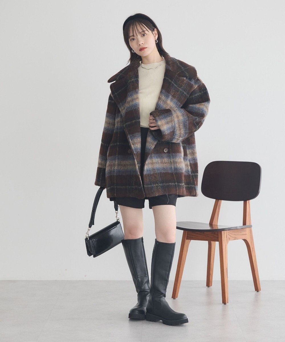 earth music&ecology チェックシャギーコート 