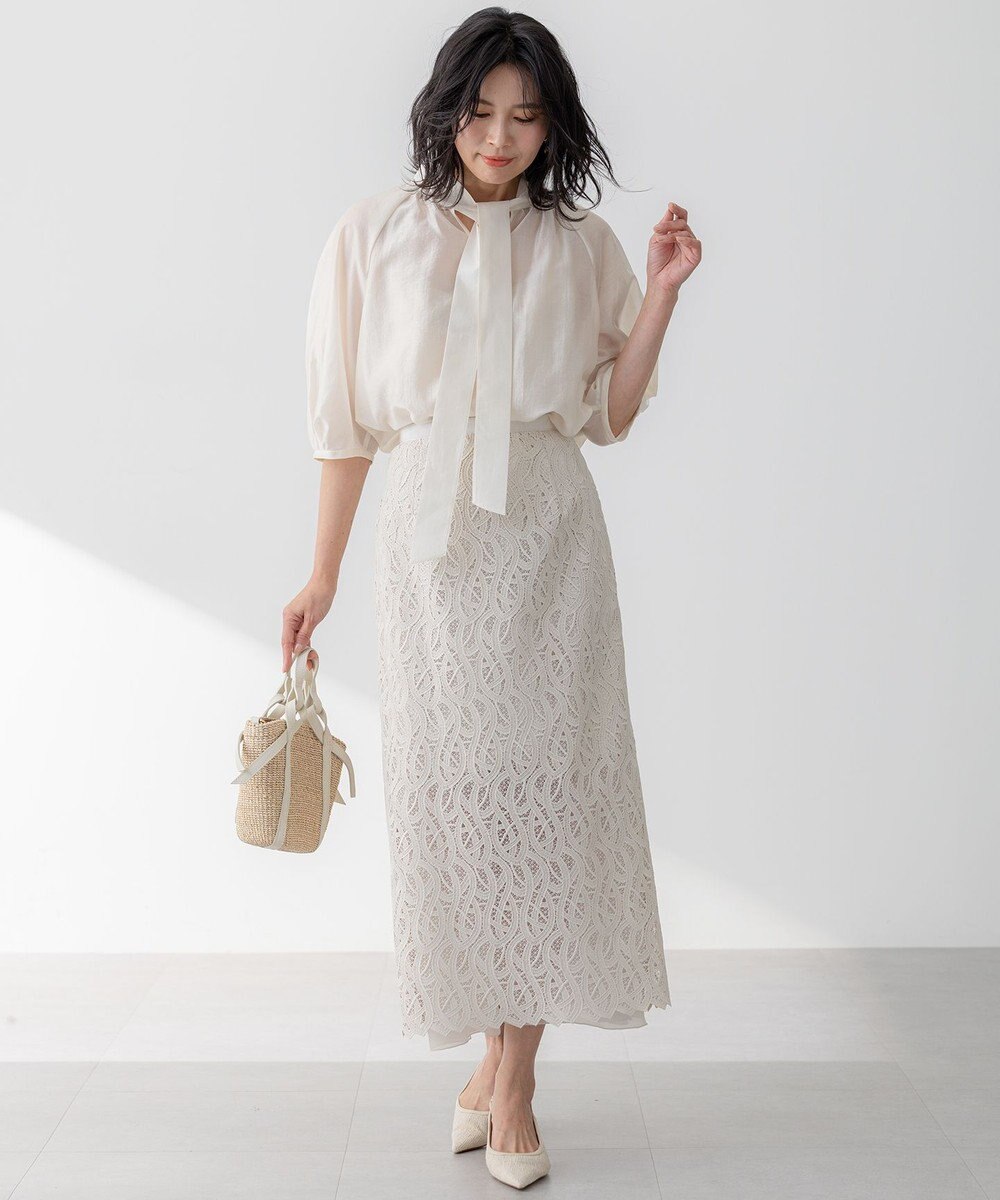 23区 【洗える】ジオメトリックレース Iライン スカート 