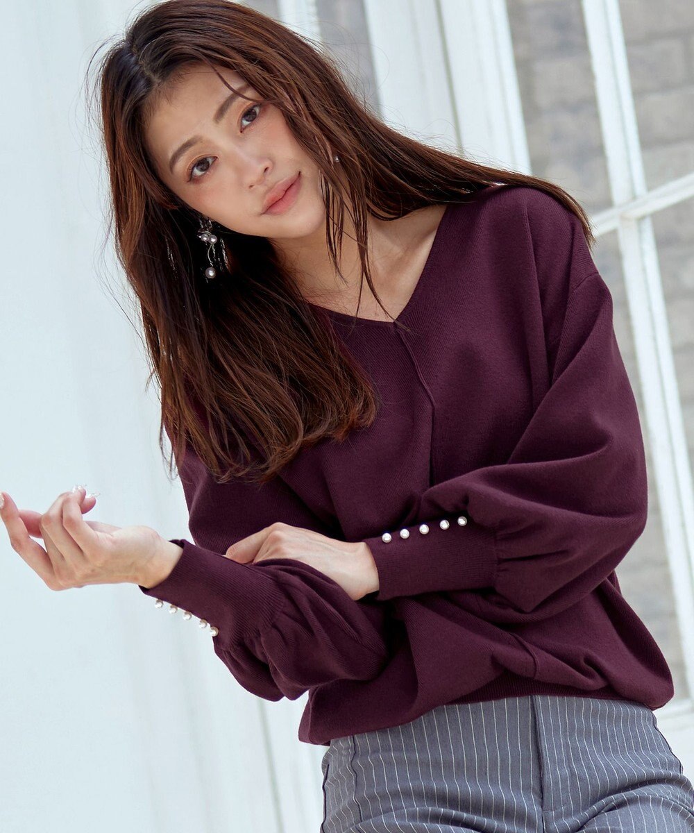 Tiaclasse 【洗える】2WAYパール釦ニットトップス 