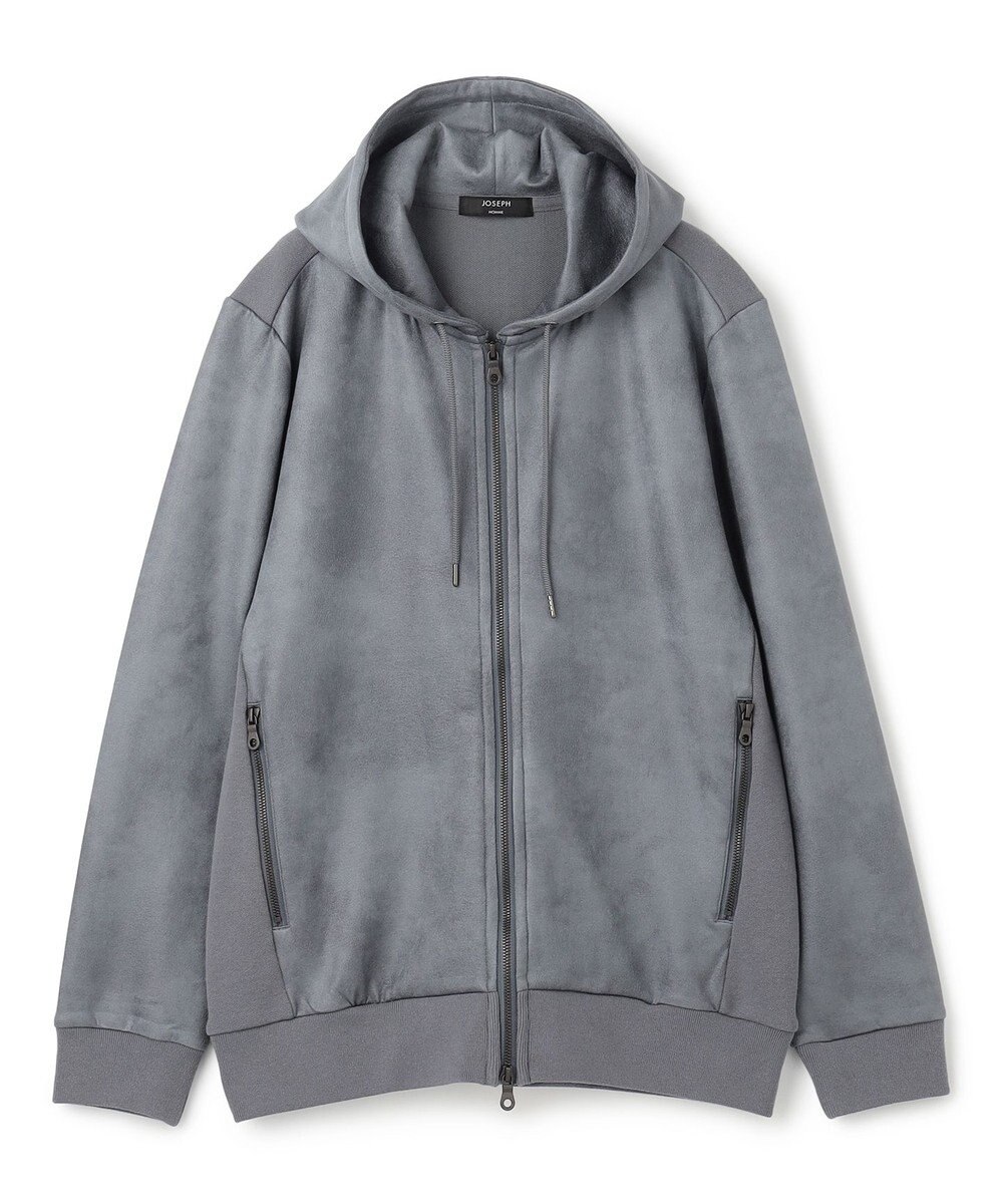 JOSEPH HOMME 新素材【ストレッチ/光沢感】レザーライクジャージーコンビ　フーディー 
