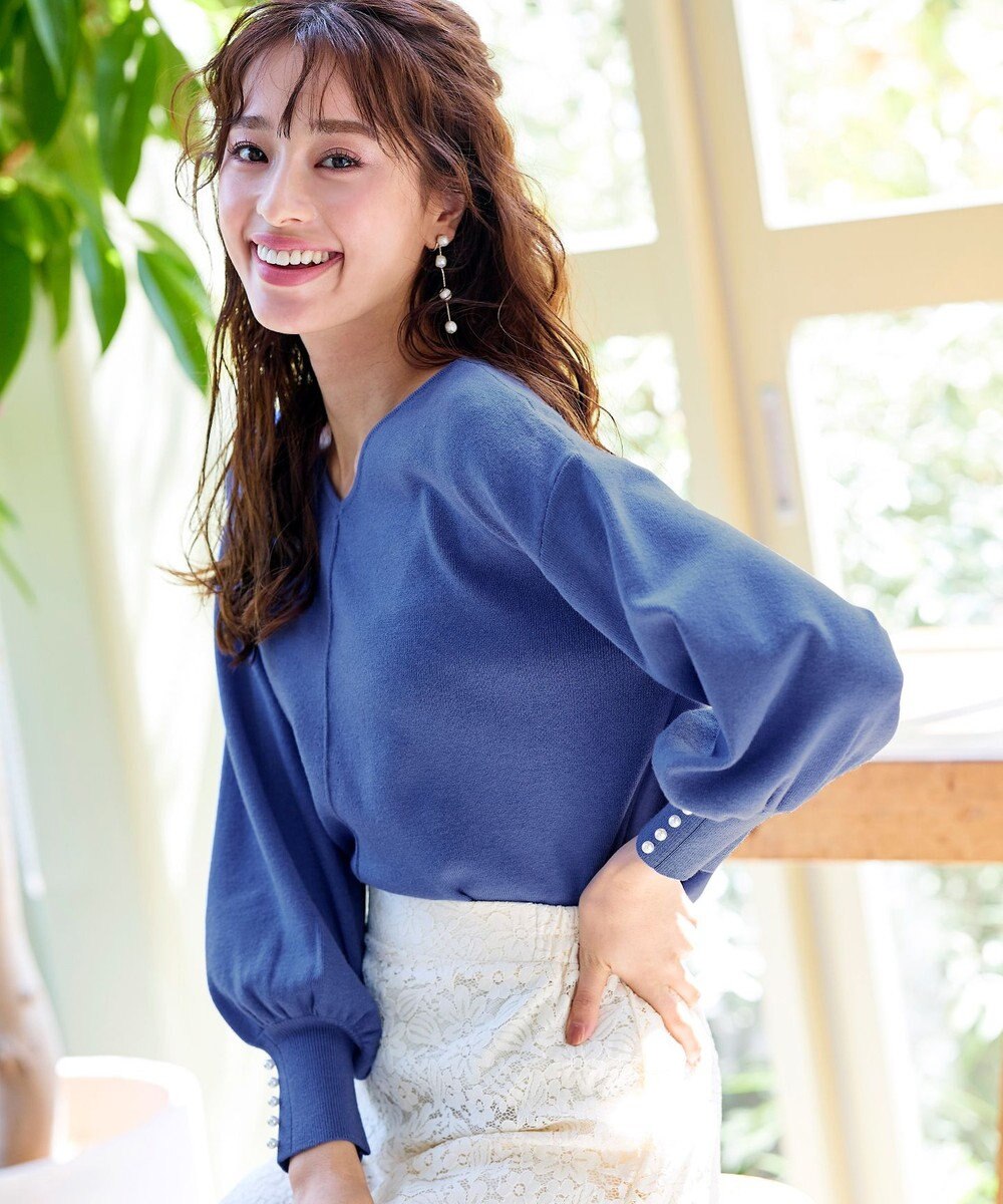 Tiaclasse 【洗える】2WAYパール釦ニットトップス 