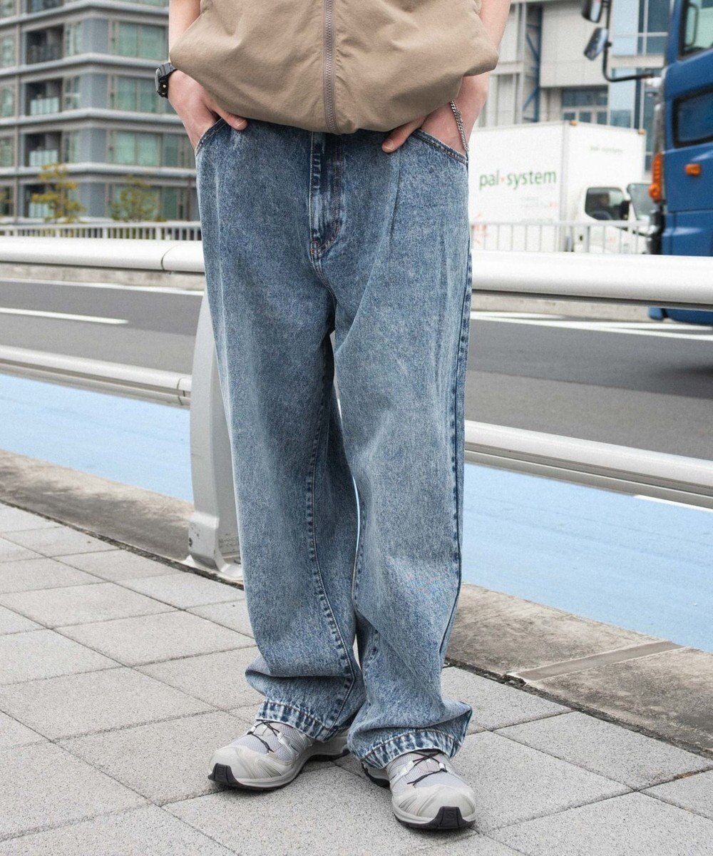 WEGO 【ユニセックス着用ITEM/SMLサイズ展開】ルーズテーパードデニムパンツ 