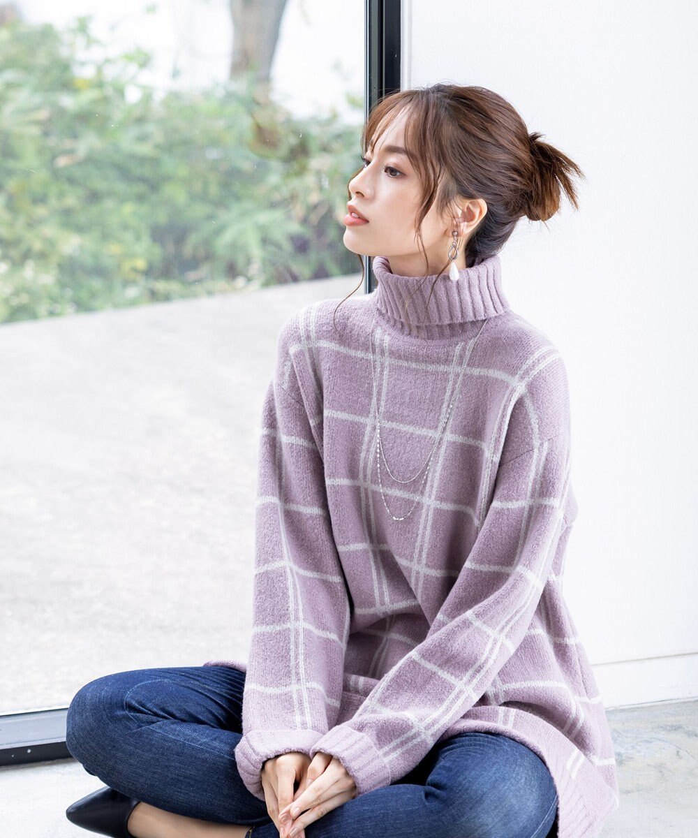 Tiaclasse L 【洗える】チェックジャガードニットチュニック 