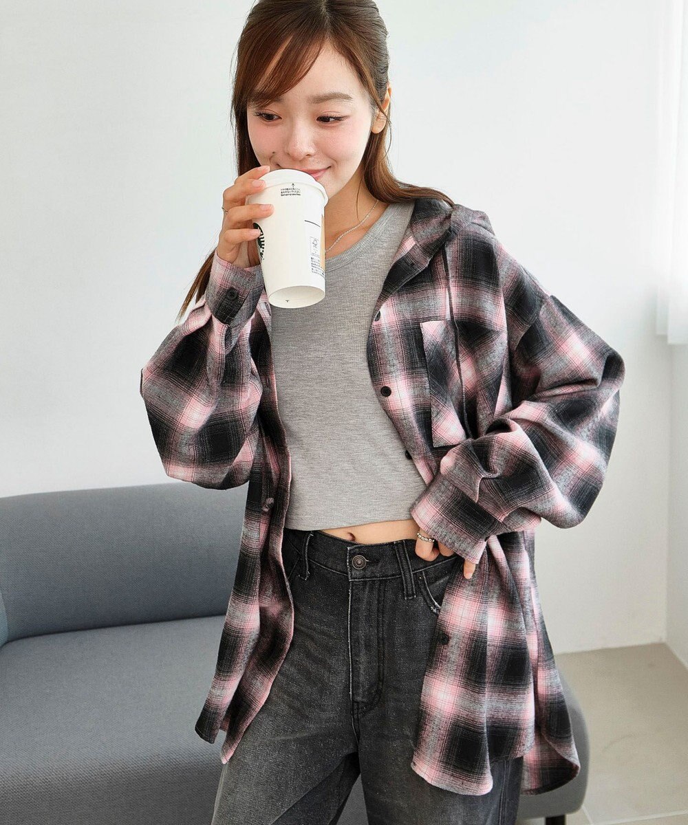 WEGO 【25年秋冬新作】チェックフードBIGネルシャツ 