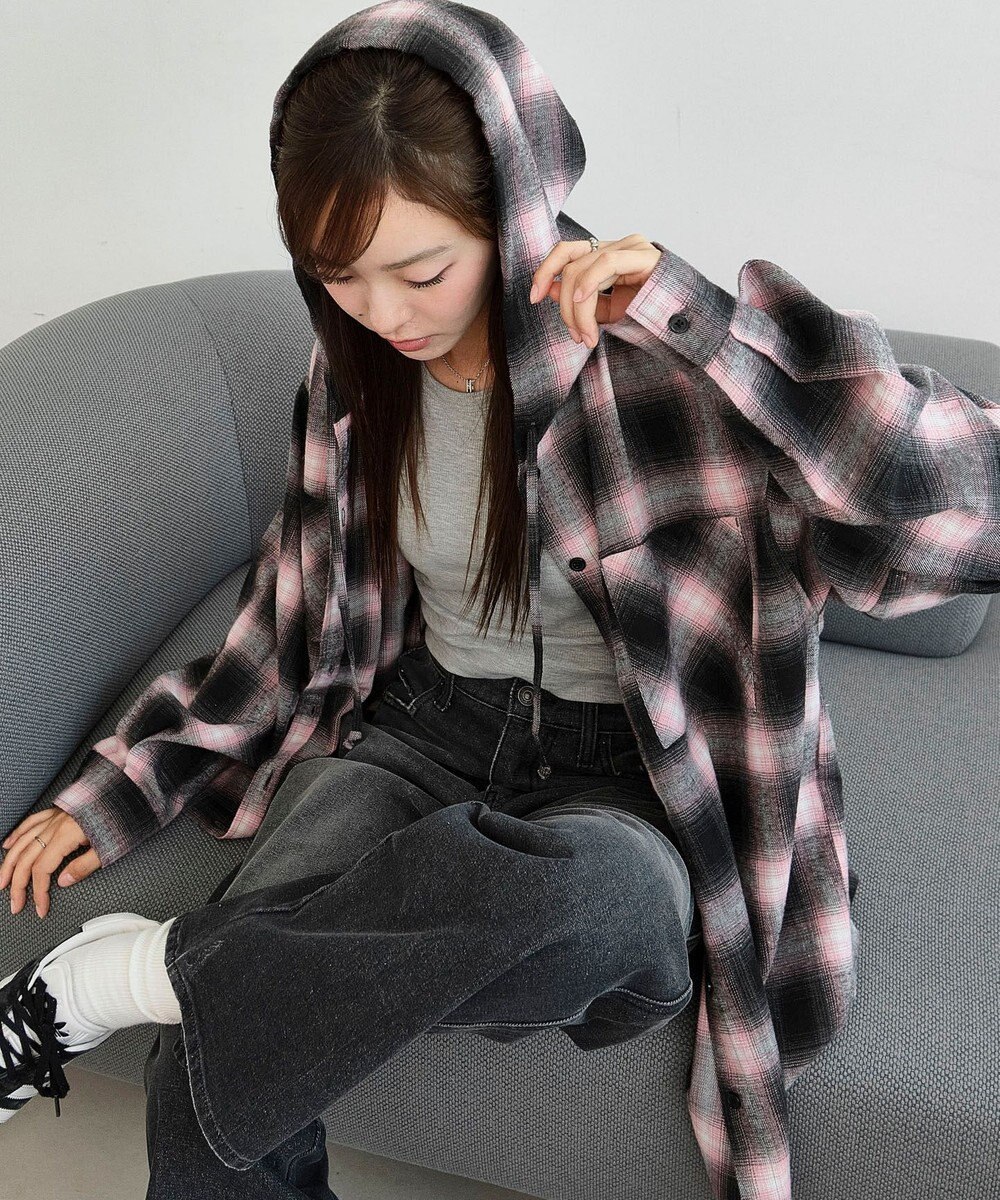 WEGO 【25年秋冬新作】チェックフードBIGネルシャツ 