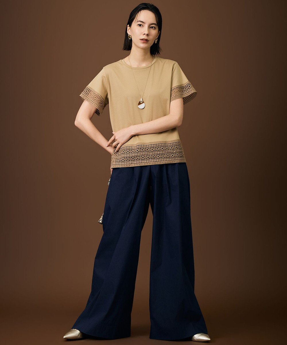 自由区 ナチュラルコットンハイゲージレースドッキング Tシャツ 
