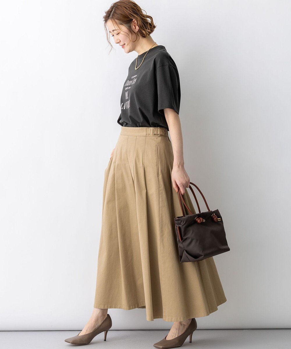 23区 L 【先行予約】ストレッチギャバ チノ タックフレアスカート 