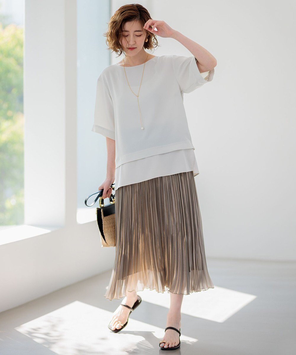 23区 【洗える】ストレッチジョーゼット ラウンドネック カットソー 