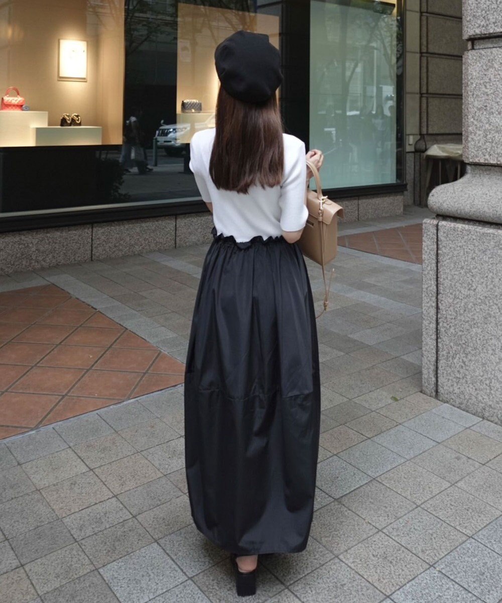 Green Parks ランタン型ニットドッキングタフタワンピース 