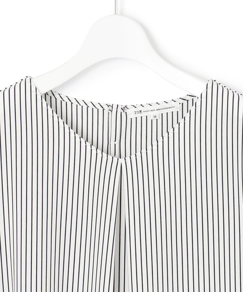 23区 【洗える】タックディテールプルオーバー ストライプ カットソー 