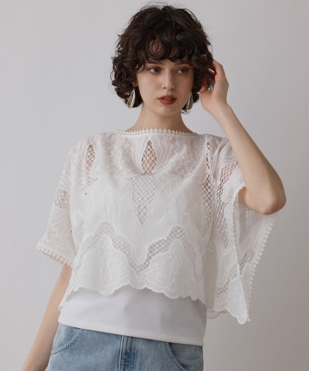 GRACE CONTINENTAL 刺繍ポンチョトップ 