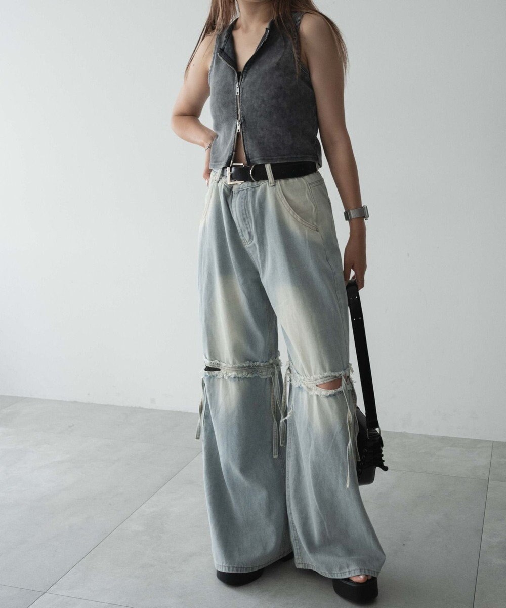 WEGO スリットダメージルーズデニム 