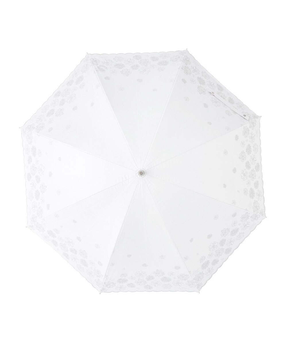 MOONBAT ランバン オン ブルー 晴雨兼用日傘 長傘 フラワー×スカラ刺繍 遮光 遮熱 UV 