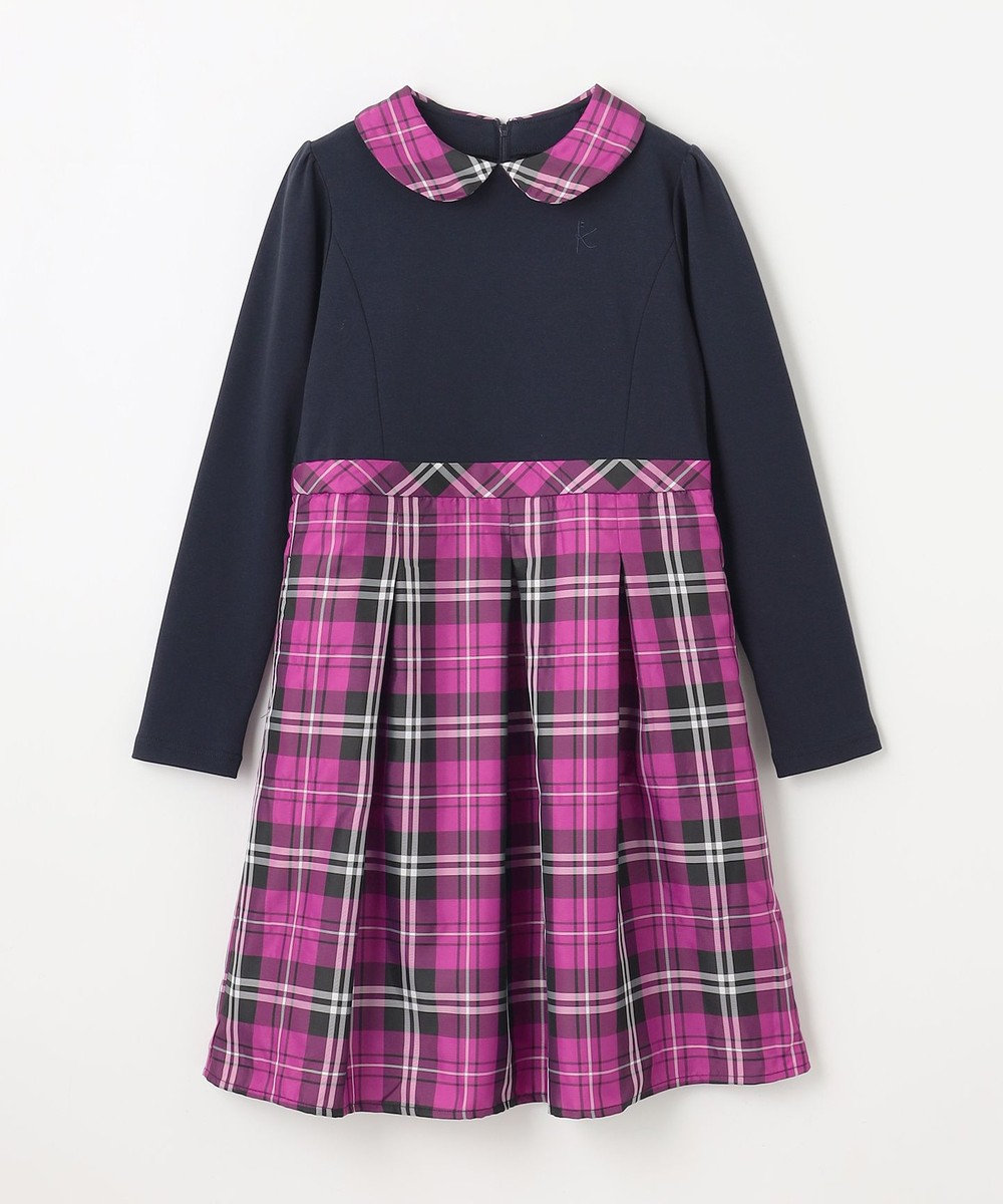 組曲 KIDS 【150-160㎝】チェックタフタドッキング ワンピース 