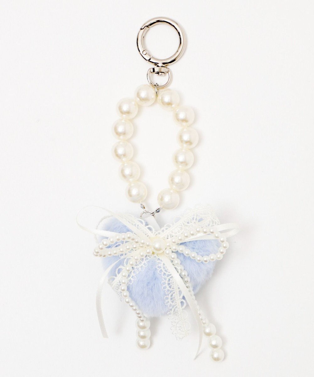 WEGO ファーハートダブルリボンキーホルダー 