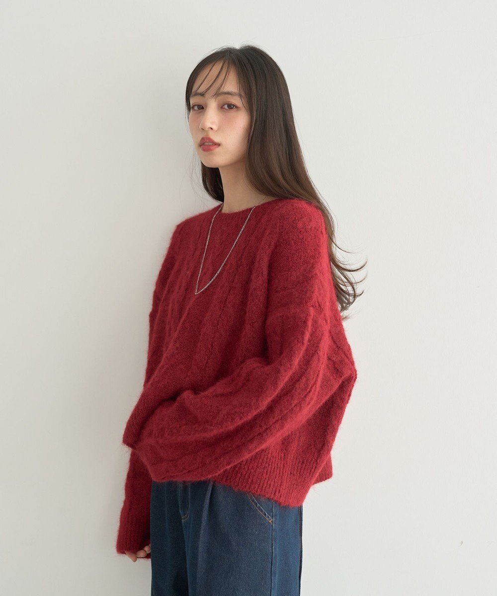 earth music&ecology モヘヤタッチケーブルニットプルオーバー 