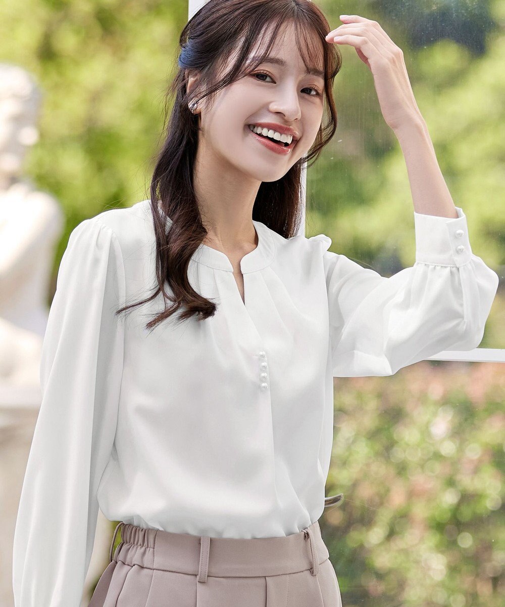 Tiaclasse 【洗える】スキッパー衿ボタンブラウス 