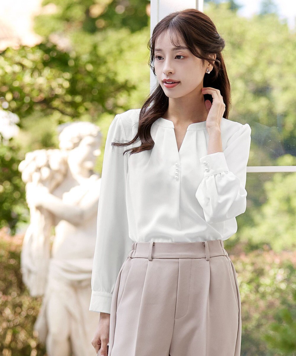 Tiaclasse 【洗える】スキッパー衿ボタンブラウス 