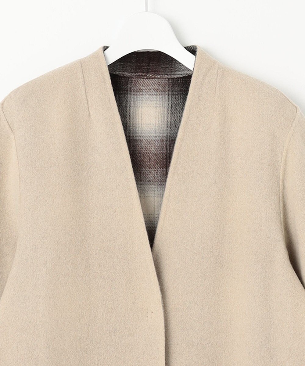 自由区 【リバーシブル】ウールリバー ノーカラーロングコート 