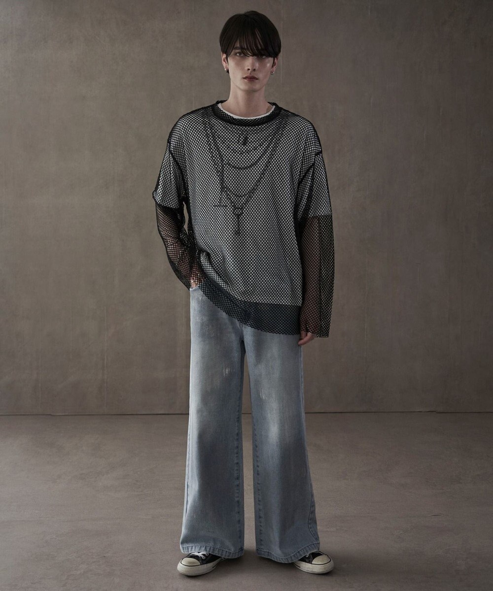 WEGO シルバープリントバギーフレアデニム 