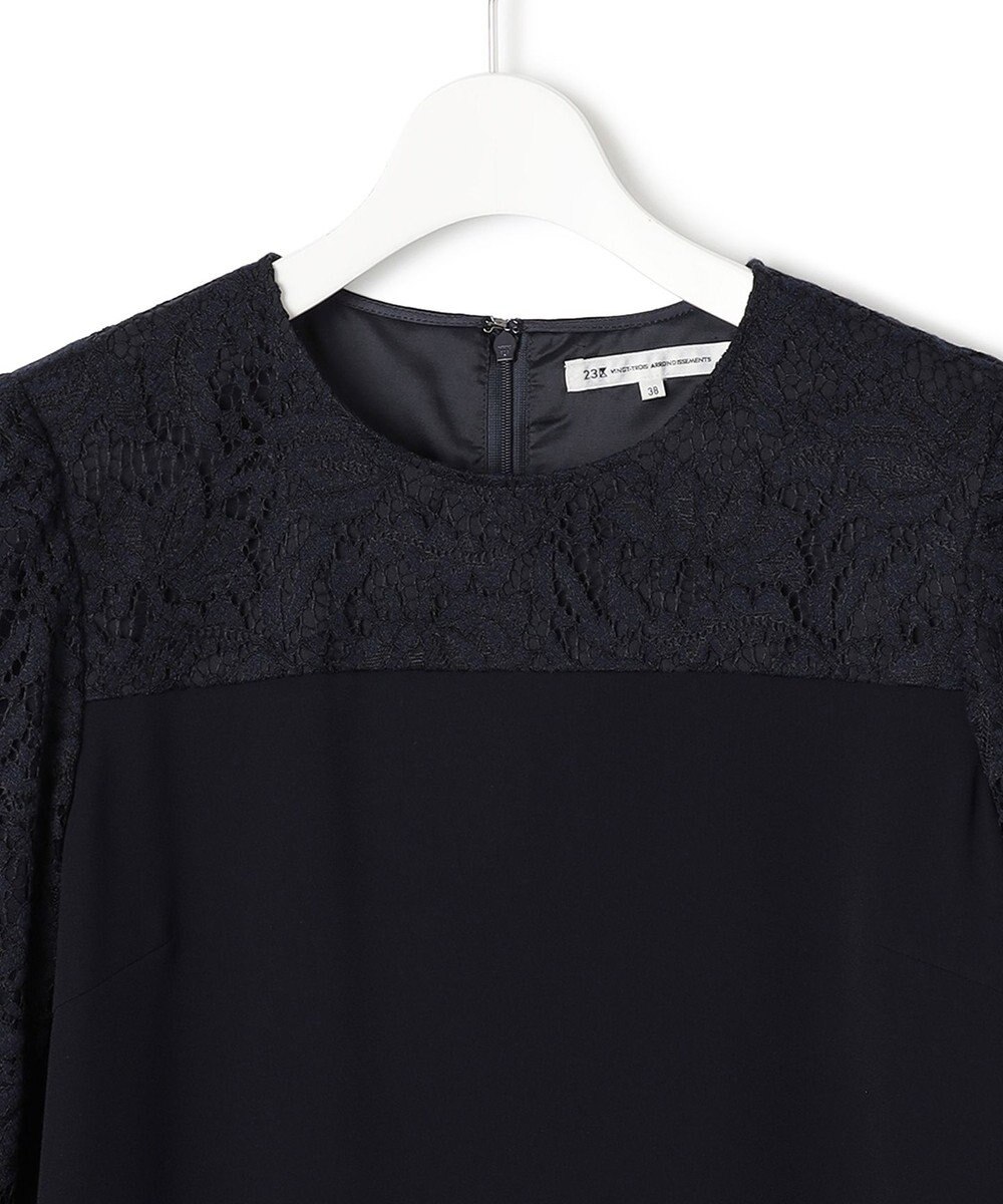 23区 【洗える】トリアセダブルジョーゼット レース切り替え ワンピース 