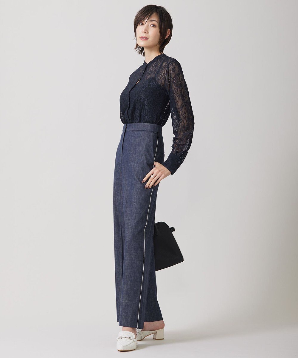 ICB 【洗える】ナイロンラッセルレース バンドカラーシャツ 