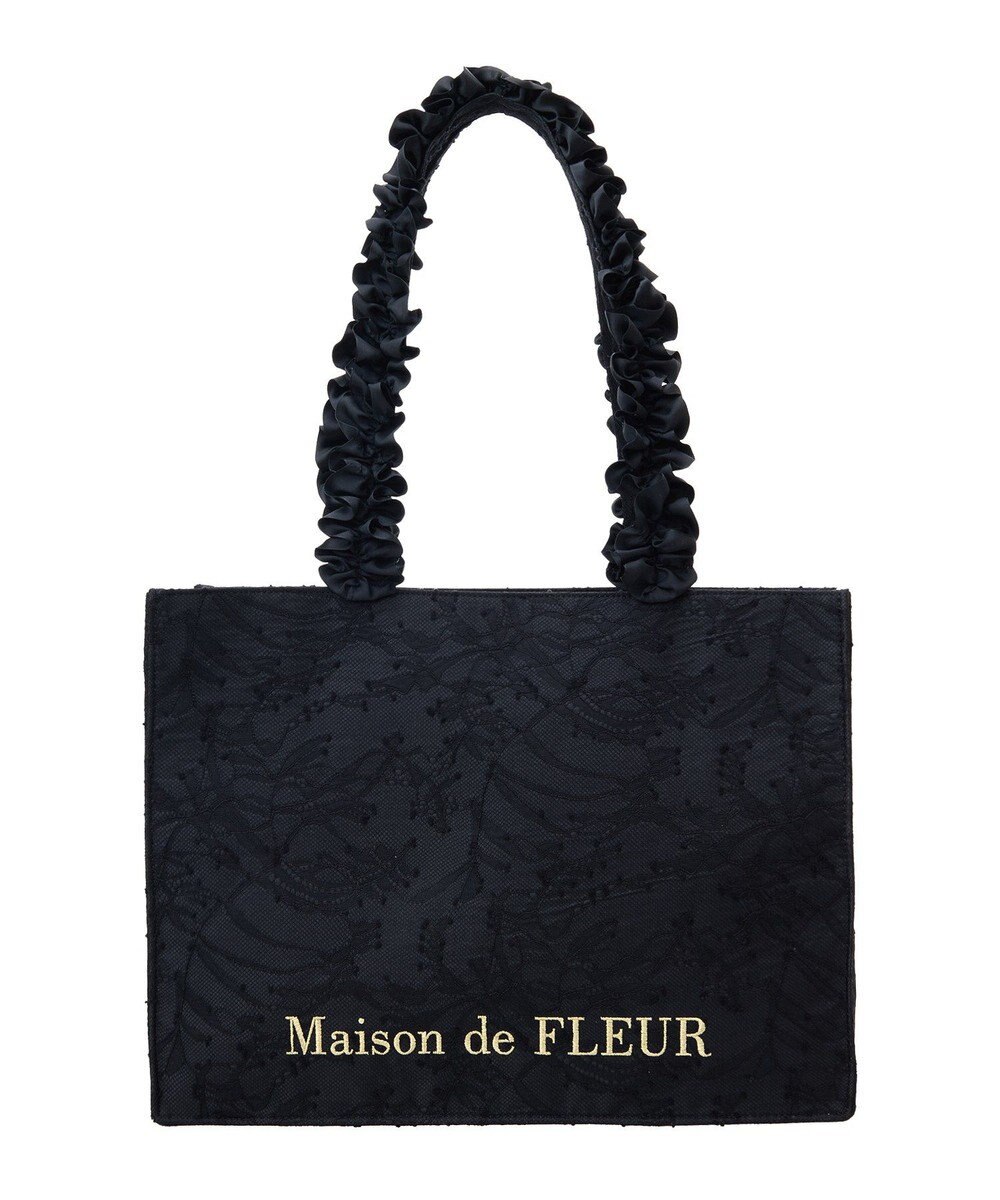 Maison de FLEUR レースフリルハンドルスクエアトートＭバッグ 