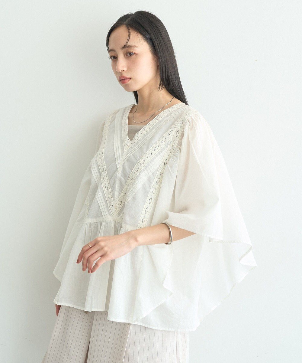 earth music&ecology 【WEB・一部店舗限定】【綿100％】レース＆ピンタックポンチョ 