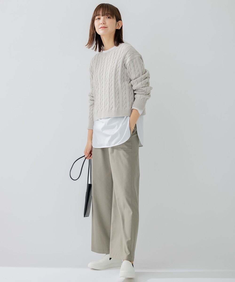 23区 L 【洗える】コンパクトコットンポリエステル ケーブル編み ニット 