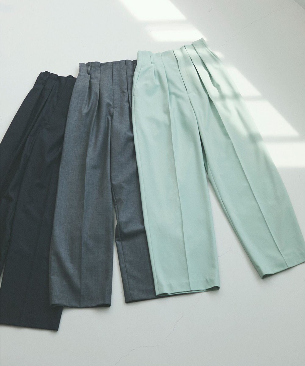 23区 L ナチュラルストレッチサキソニー タック ワイドパンツ 