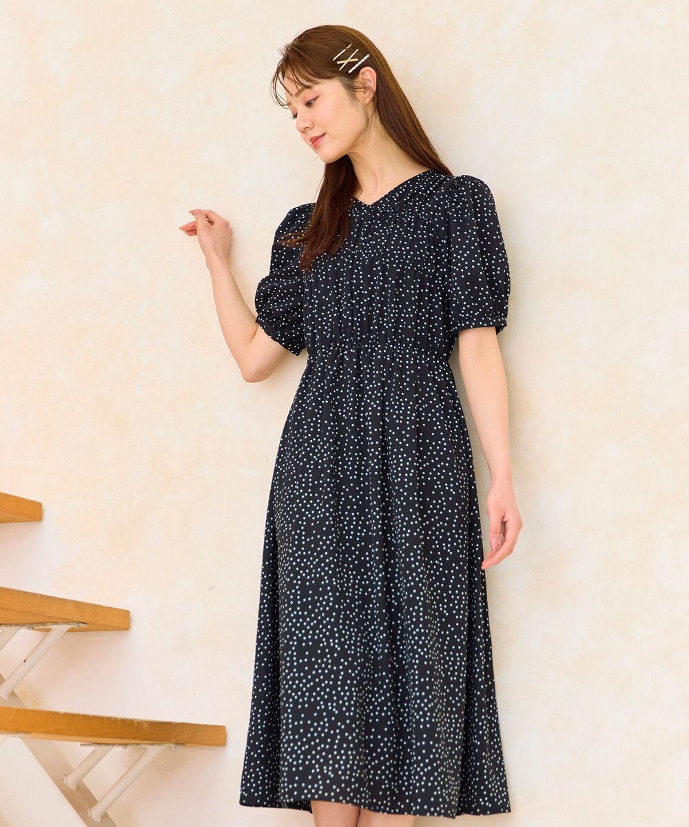 Feroux 【洗える】ギャザーデザインパフスリーブワンピース 