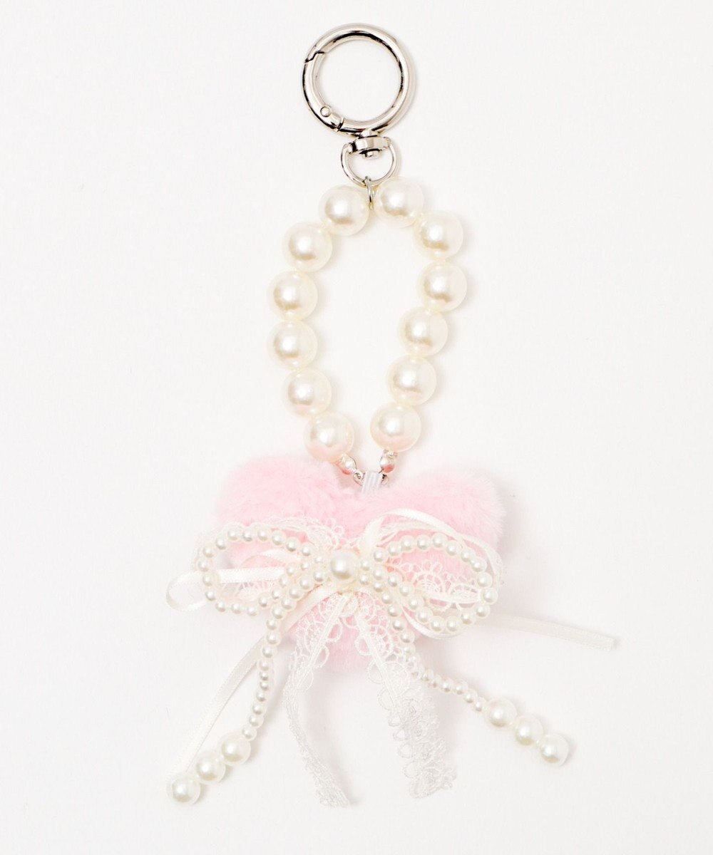 WEGO ファーハートダブルリボンキーホルダー 