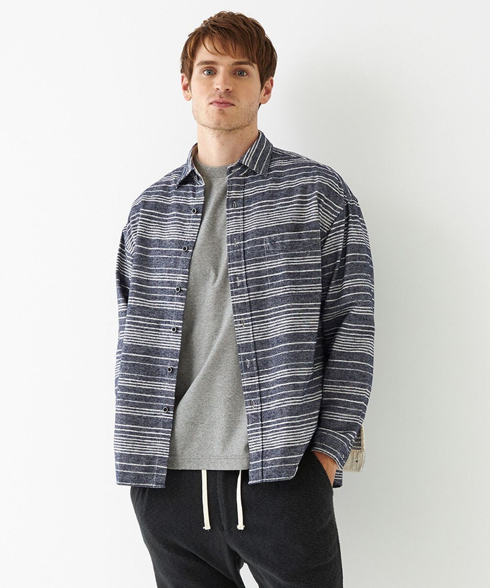 JOSEPH ABBOUD MOUNTAIN 【SPACE／UNISEX】OGスラブシャンブレーマルチボーダー シャツ 