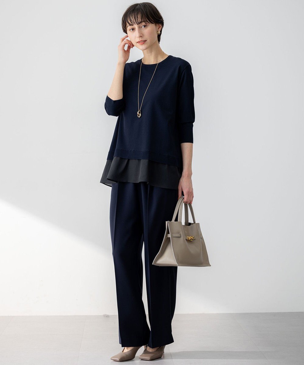 23区 L 【洗える】レーヨンポリエステルストレッチ シャツコンビ ニット 