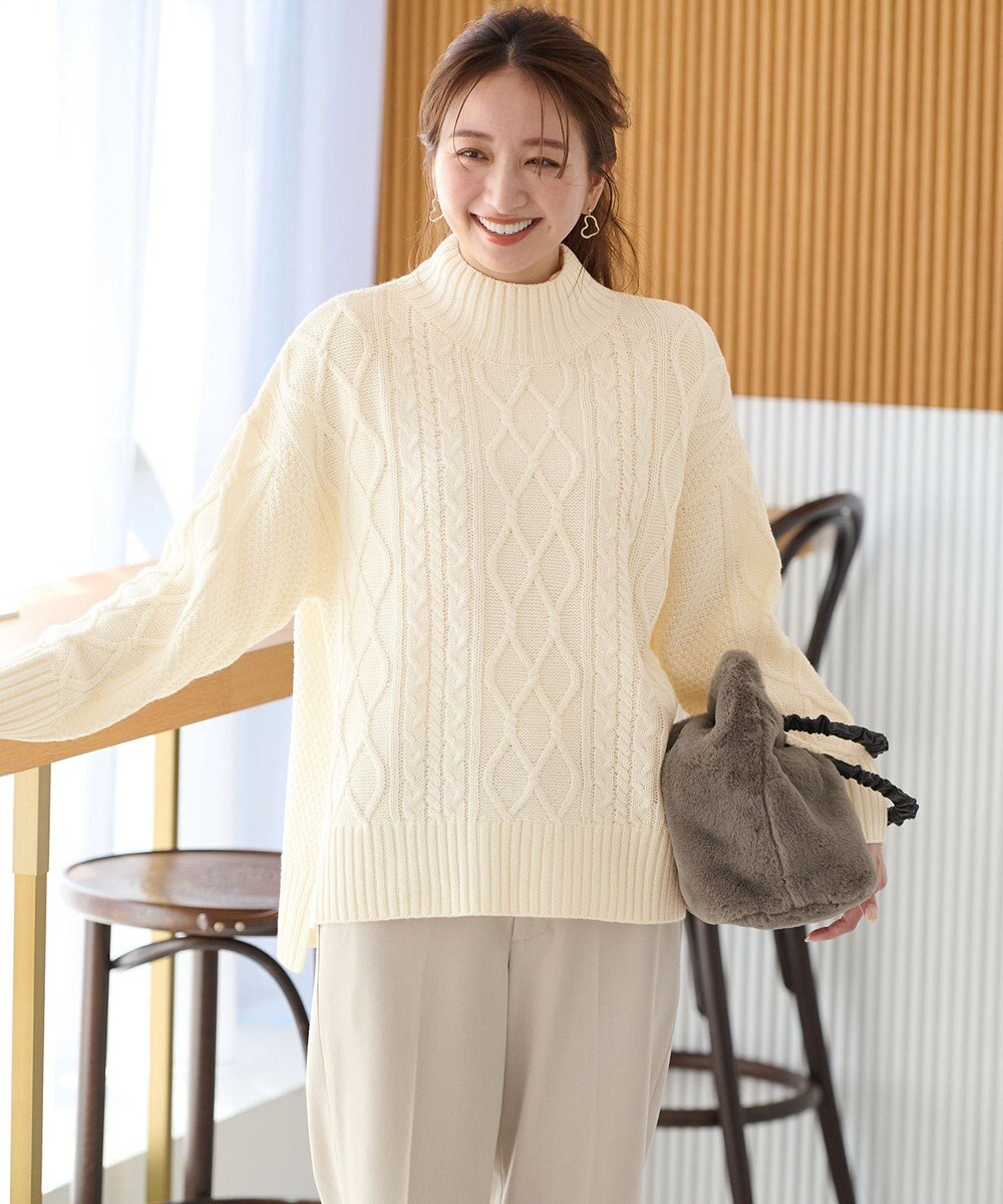 ANY 【6色展開】ソフトアクリルハイネックケーブルニット 