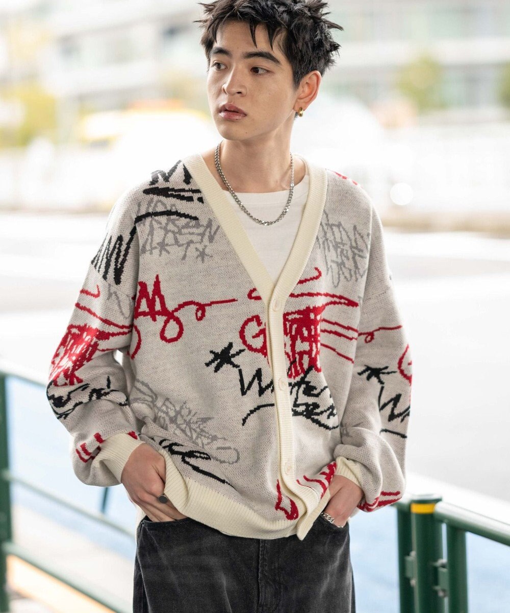 WEGO リラックスフィットパターンカーディガン 