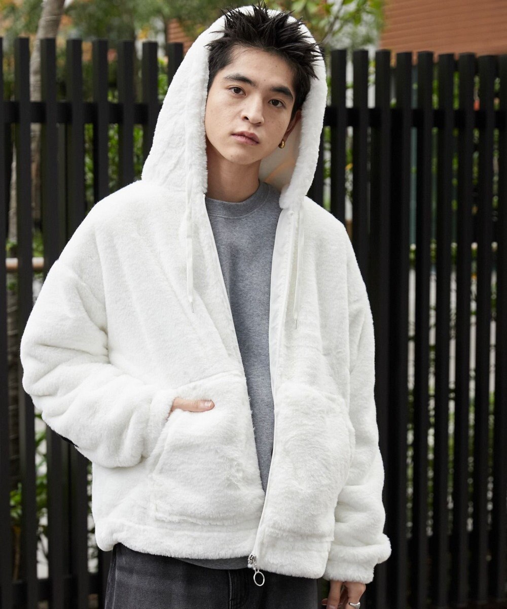 WEGO ファーフードグラフィックブルゾン 