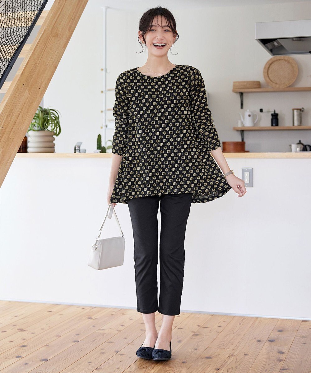 Tiaclasse L 花柄カットレースフレアトップス 