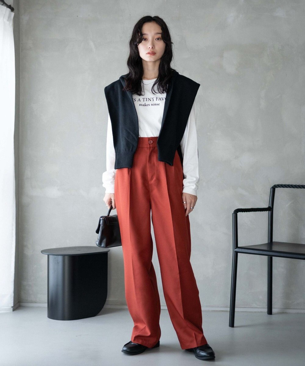 WEGO 【手洗い可】ハイウエストセンタープレスワイドパンツ 